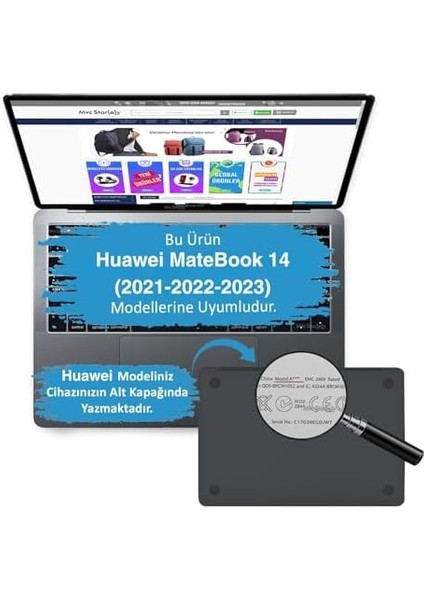 Kılıf Matebook 14 (2021-2022-2023 Yılı) ile Uyumlu Parlak Kılıf Iz Yapmaz Şeffaf fiyatları