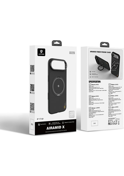 iPhone 17 Air Uyumlu Kılıf M-Safe Şarj Özellikli Metal Standlı Lenyes CK225 Kevlar Kapak Siyah
