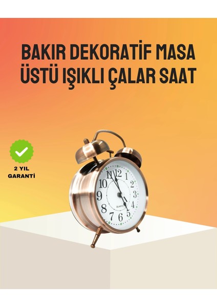 Buğz Retro Tarz Bronz Dekoratif Masa Saati Metal Gövde Yüksek Sesli Alarm