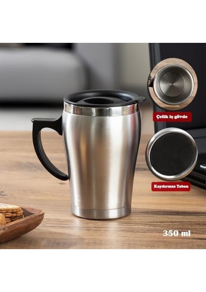 05550 Paslanmaz Çelik Kupa Sızdırmaz Çelik Termos Araç Termosu El Termosu Yalıtımlı 350ML -Gümüş fiyatları