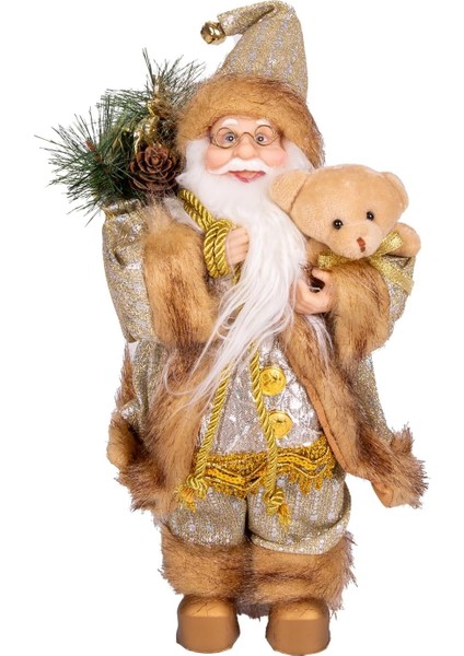 Yılbaşı Baba Hediye Çuvallı Pelüş Ayı Dekorlu 30 Cm.