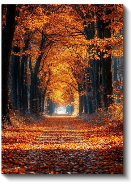 Sonbahar Patikası - Altın Sarısı Yapraklarla Kaplı Orman Yolu Kanvas Tablo fiyatları