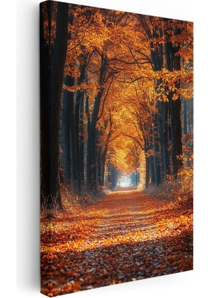 Sonbahar Patikası - Altın Sarısı Yapraklarla Kaplı Orman Yolu Kanvas Tablo modelleri