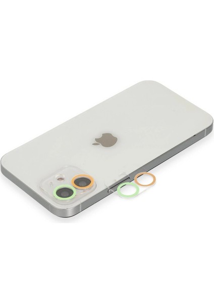 iPhone 12 Renkli Kamera Lens Koruma Cam - Turuncu-Yeşil