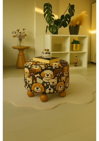 pufo dekoratif - renkli - köpek figürlü - gürgen ayaklı - yuvarlak puf - çok amaçlı kullanım - modern bench fiyatları