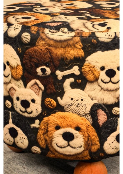 pufo dekoratif - renkli - köpek figürlü - gürgen ayaklı - yuvarlak puf - çok amaçlı kullanım - modern bench modelleri