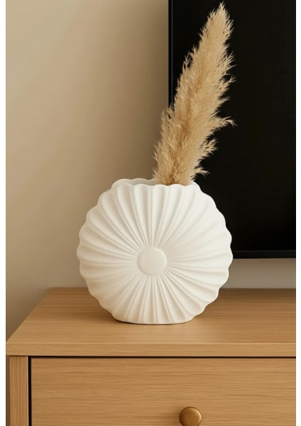 Modern Vazo, Yuvarlak Dekoratif Çiçeklik, Beyaz Vazo- El Yapımı-10 cm Vazo Minimalist Vazo