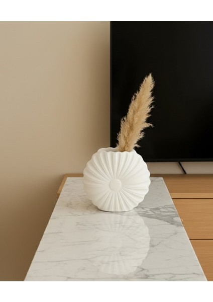 Modern Vazo, Yuvarlak Dekoratif Çiçeklik, Beyaz Vazo- El Yapımı-10 cm Vazo Minimalist Vazo modelleri