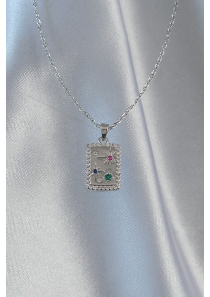 316L Çelik Zincir Gümüş Renk Renkli Zirkon Taşlı Vintage Kolye - Lisinya fiyatları