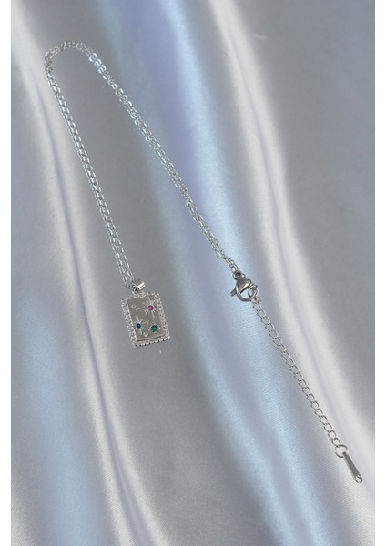 316L Çelik Zincir Gümüş Renk Renkli Zirkon Taşlı Vintage Kolye - Lisinya modelleri