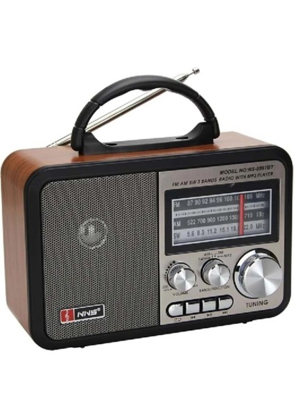 Orta Boy Retro, Nostaljik, Ahşap Tasarım Bluetooth Hoparlörlü, Şarjlı, Taşınabilir Fm/am Destekli Radyo NS-8897 (4887)