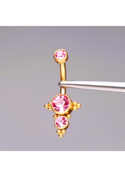 Yüksek Kalite G23 Titanium Cry 0o0 Pembe Taş Altın Titanyum Göbek Piercing