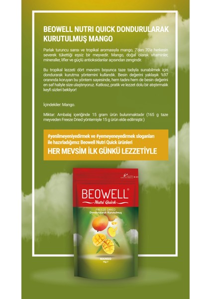 Nutri Quick – Freeze Dried Dondurularak Kurutulmuş Mango