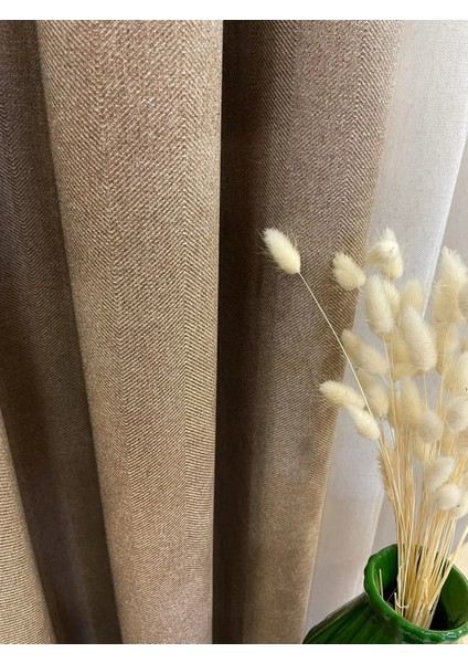 Keten Sütlü Kahve Rengi 1/2,5 Normal Pile Kalın Tek Kanat Fon Perde fiyatları