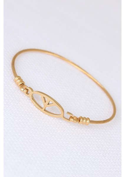 Gold Metal Çelik Figürlü Erkek Kelepçe Bileklik - Lisinya