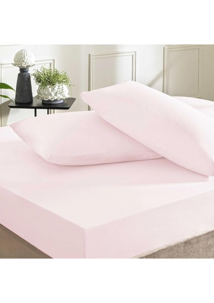 Pamuk Rf Düz Basic Çarşaf Pudra Çift Kişilik