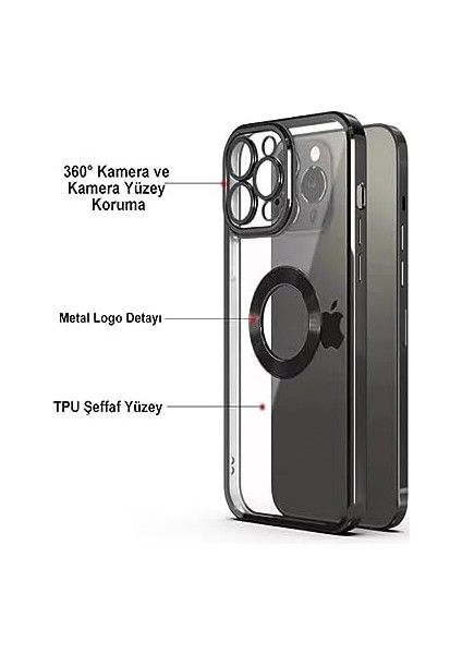 Aksesuar 14 ile Uyumlu Laser Şeffaf Parlak Arka Yüzey ve Logo Detaylı Kenarları Silikon Yapıya Sahip Lens Kılıf (Gümüş Rengi) fiyatları