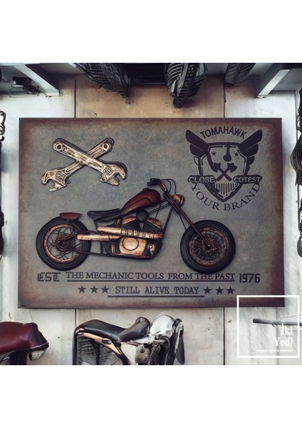 Tomahawk 1976 Motosiklet Metal Duvar Panosu 60X80 cm Kabartmalı Retro Tablo Erkek Hediye