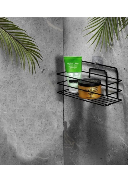 Haus Ömür Boyu Paslanmaz Yapışkanlı Düzenleyici Şampuanlık Duş Rafı Siyah Tş-01 1 Adet