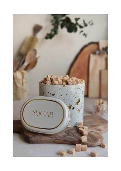 Terrazzo Cream Desenli Oval Metal Saklama Kabı 11X15 cm (Terrazzo Cream) fiyatları