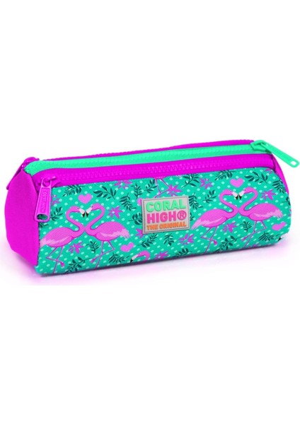 Pembe-Yeşil Baskılı Üç Bölmeli Çantası -Kız Çocuk