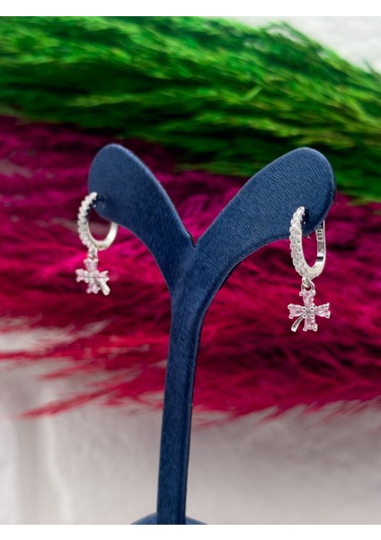 925 Ayar Gümüş Pembe Kuvars Taşlı Sallantılı Zarif Kadın Küpe