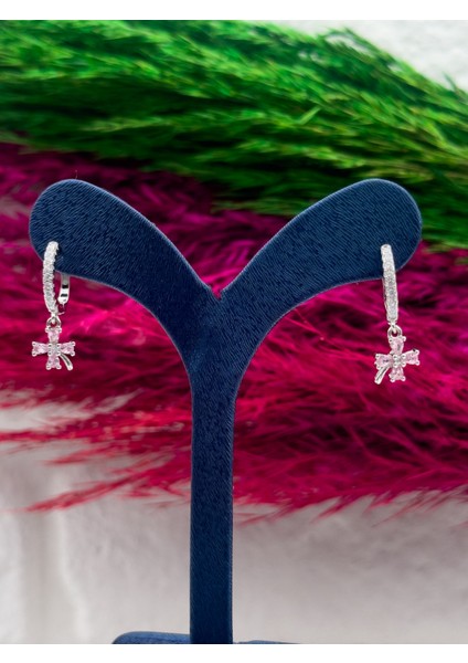 925 Ayar Gümüş Pembe Kuvars Taşlı Sallantılı Zarif Kadın Küpe modelleri