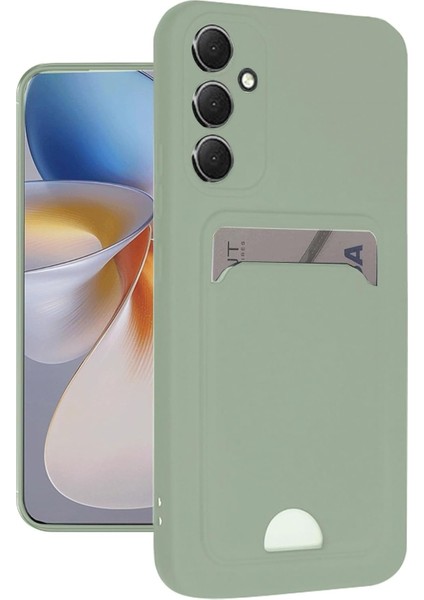 Galaxy A16 ile Uyumlu Kılıf Kartvizitli Kartlıklı Kamera Korumalı Galaxy A16-5G ile Uyumlu Kapak Silikon Soft ve Pürüzsüz Dış Yüzey (Su Yeşil, Galaxy A16)