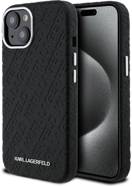 iPhone 14 Kılıf Karl Lagerfeld Orjinal Lisanslı Pu Deri Damgalı Metal Yazı Logolu Kapak