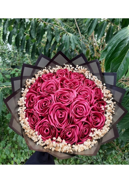 20 Li Solmayan Gül Buketi Bordo Gül Dışı Siyah - Cipsolu
