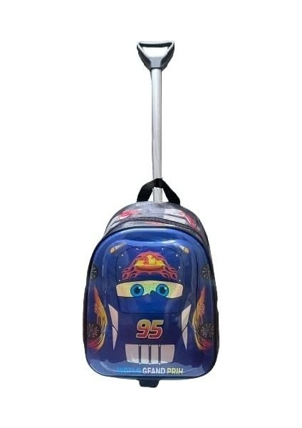 Anaokulu Çocuk Valiz Sırt Çantası Çekçekli 2in1 Erkek Çocuk 95 Model Sert Ön Yüzey 5d Boyutlu Mavi