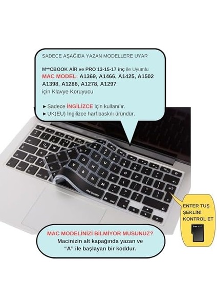 Klavye Air Pro (Uk-Eu ) (Eski Usb&apos;li Model 2008/2017) ile Uyumlu Siyah modelleri