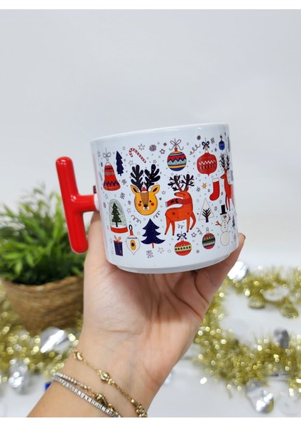 Mutlu Noeller Merry Christmas Yılbaşı Temalı Happy New Year Design T Kupa Bardak Latte Fincanı