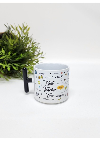 Öğretmenler Için Ingilizce Kelime ve Best Teacher Ever Yazılı Porselen T Kupa Bardak Latte Fincanı