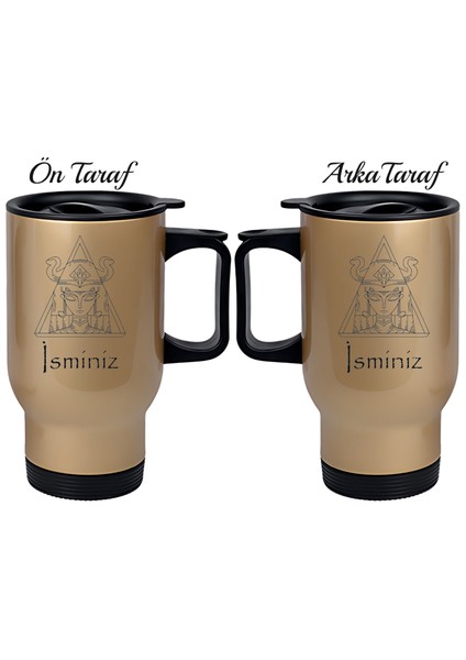 Kişiye Özel Kulplu Çelik Termos Bardak Mısır Kelopatra Temalı