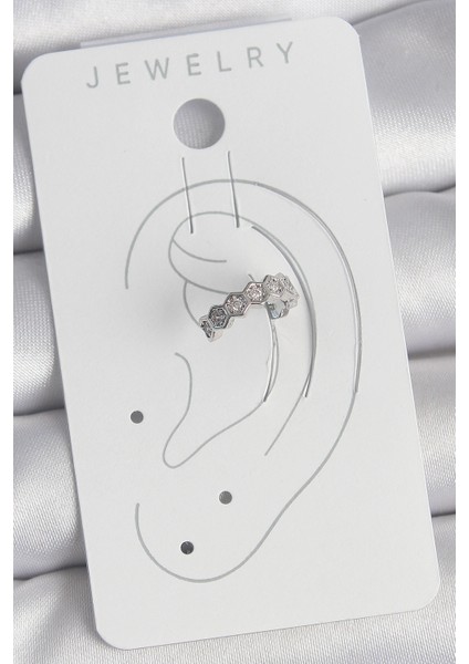 Pirinç Gümüş Renk Bal Peteği Model Zirkon Taşlı Kadın Kıkırdak Küpe - Lisinya fiyatları