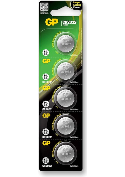 Batteries CR2032, 5&apos;li Kart, Lityum Düğme Pil, 3 Volt