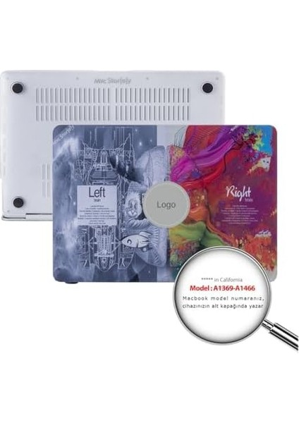 Air Kılıf 13 Inç Beyin Desenli Brain (Eski Usb&apos;li Model 2010-2017) A1369 A1466 ile Uyumlu Gri modelleri