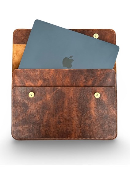 Deri MacBook Çantası, MacBook Air Kılıfı 13 Inç, MacBook Pro Kılıfı 14 Inç (Taba)