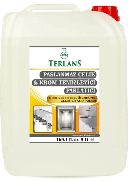 Parfümlü Asansör Temizleyici Paslanmaz Çelik ve Krom Parlatıcı 5 Litre + Mikrofiber Bez