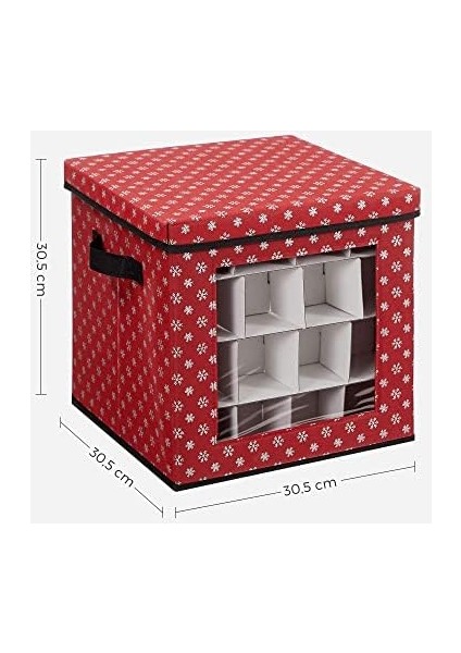Saklama Kutuları, 3&apos;lü Set, Katlanır Kutular, Kutu Başına 64 Küçük Bölme, Esnek Ayırma Duvarları, 30,5 x 30,5 x 30,5 Cm, Kırmızı, Kar Tanesi Desenli RFB029R01 fiyatları