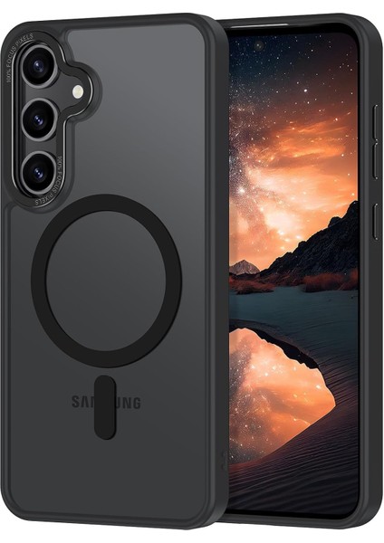 S24 Fe Uyumlu Kamera Korumalı Şarj Özellikli Arkası Mat Metal Tuş Takımlı Ultra Güçlü Korumalı Silikon Kılıf (Siyah, S24 Fe)