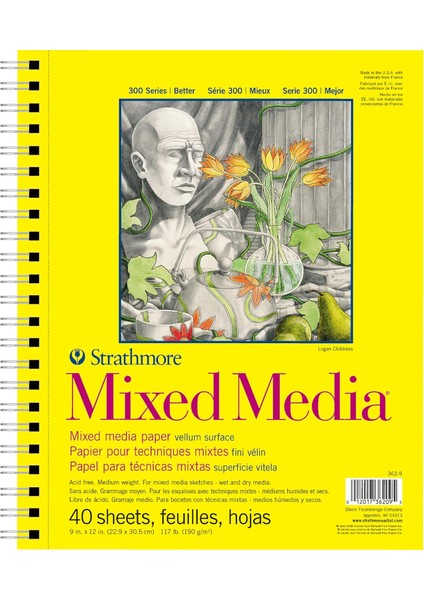 300 Serisi Karışık Ortam Kağıt Pedi, Yan Tel Ciltli, 9X12 Inç, 40 Yaprak (117 LB/190 G) - Yetişkinler ve Öğrenciler Için Sanatçı Kağıdı -, Guaj, Grafit, Mürekkep,, Marker