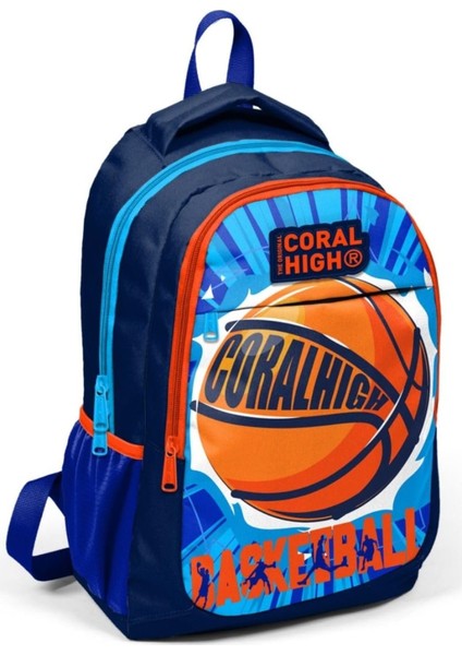Lacivert Basketbol Desenli Ilkokul ve Ortaokul Sırt Çantası Üç Bölmeli Erkek Çocuk
