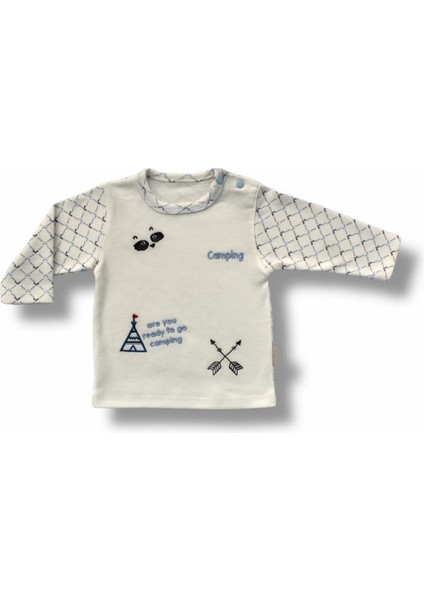 3-6 6-9 9-12 Ay My Camping Nakışlı Şapkalı Uzun Kollu Sweatli 3lü Erkek Bebek Takımı Ekru fiyatları