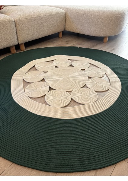 Jutella Hasır Krem Ortası Kurabiyeli Jüt Hasır Yuvarlak Modern Salon Banyo Kilim Halı Paspas Yolluk fırsatları