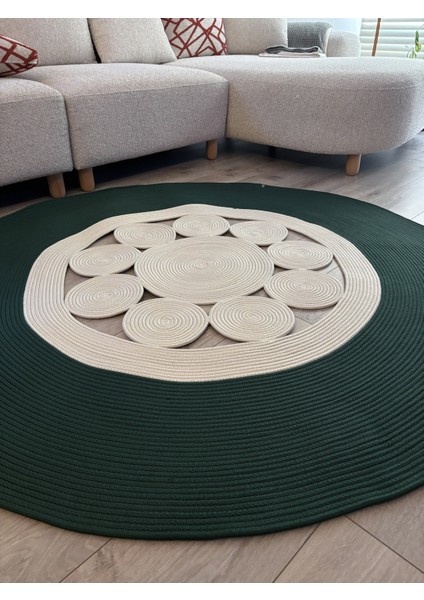 Jutella Hasır Krem Ortası Kurabiyeli Jüt Hasır Yuvarlak Modern Salon Banyo Kilim Halı Paspas Yolluk indirimleri