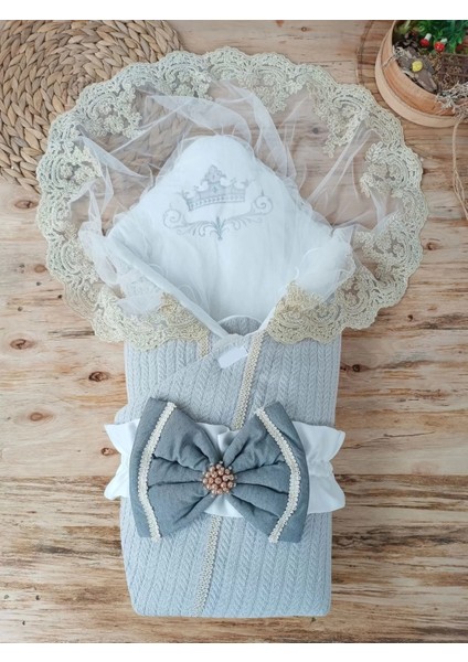 Yenidoğan Tericotton Örgülü Trilüx Bebek Battaniyesi Kundak Gri