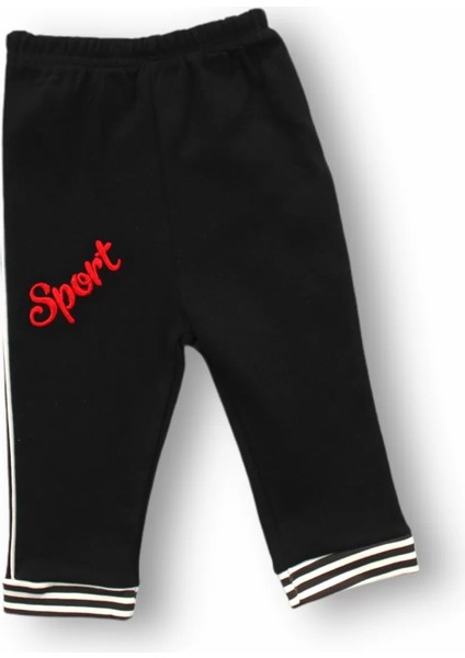 6-9 9-12 12-18 18-24 24-36 Ay Sport Baskılı Çizgili Uzun Kollu Sweatli 2li Erkek Bebek Takımı Siyah modelleri