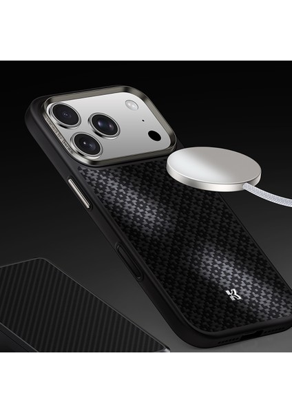 iPhone 17 Pro Uyumlu Kılıf M-Safe Şarj Özellikli Benks Armorpro Armorgrid Serisi Kevlar Kapak Siyah